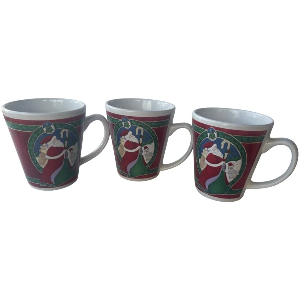 Lot of 3 Christmas Holiday Santa Theme Ceramic Mugs w/Handle 12 oz. (READ)